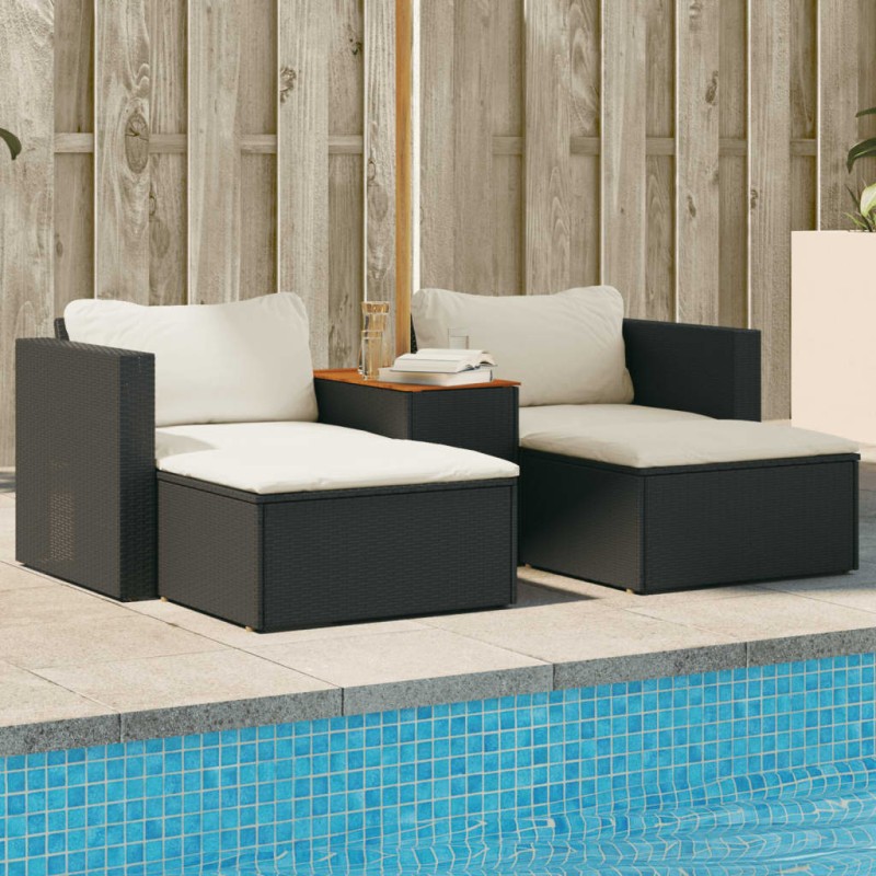 vidaXL 5tlg. Garten-Sofagarnitur mit Kissen Schwarz Poly Rattan Akazie vidaXL 5tlg. Garten-Sofagarnitur mit Kissen Schwarz Poly Rattan Akazie