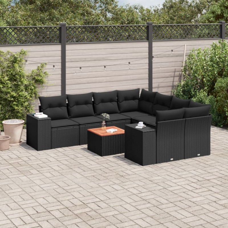 vidaXL 9-tlg. Garten-Sofagarnitur mit Kissen Schwarz Poly Rattan vidaXL 9-tlg. Garten-Sofagarnitur mit Kissen Schwarz Poly Rattan