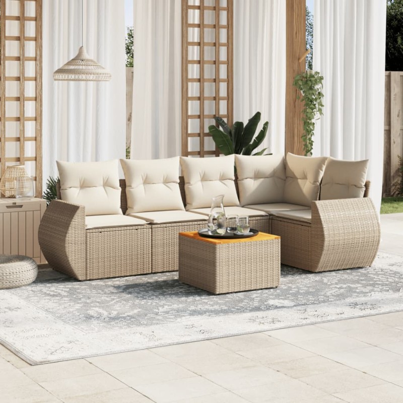 vidaXL 6-tlg. Garten-Sofagarnitur mit Kissen Beige Poly Rattan vidaXL 6-tlg. Garten-Sofagarnitur mit Kissen Beige Poly Rattan