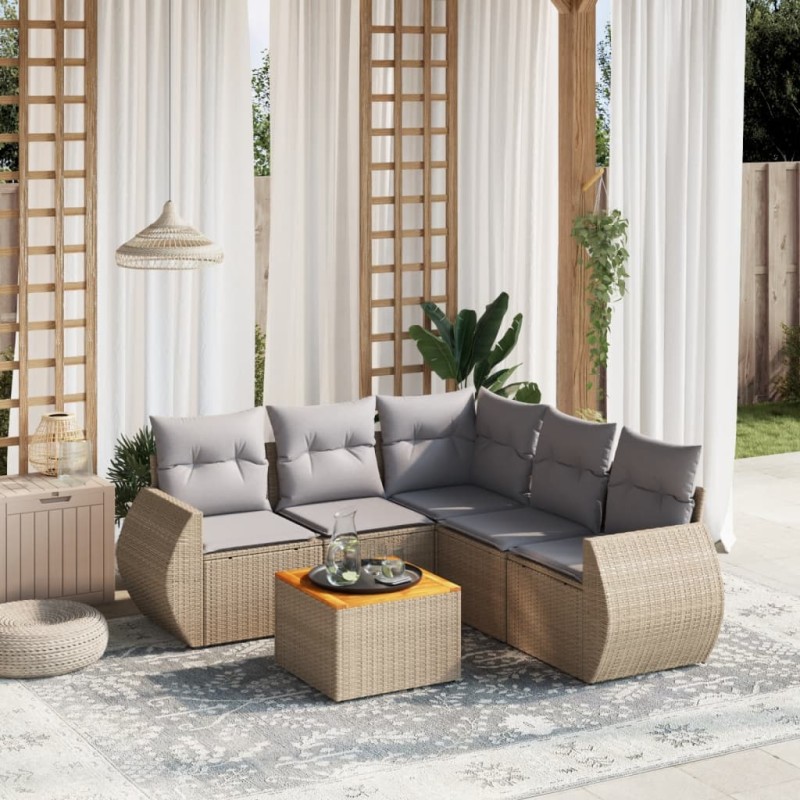 vidaXL 6-tlg. Garten-Sofagarnitur mit Kissen Beige Poly Rattan vidaXL 6-tlg. Garten-Sofagarnitur mit Kissen Beige Poly Rattan