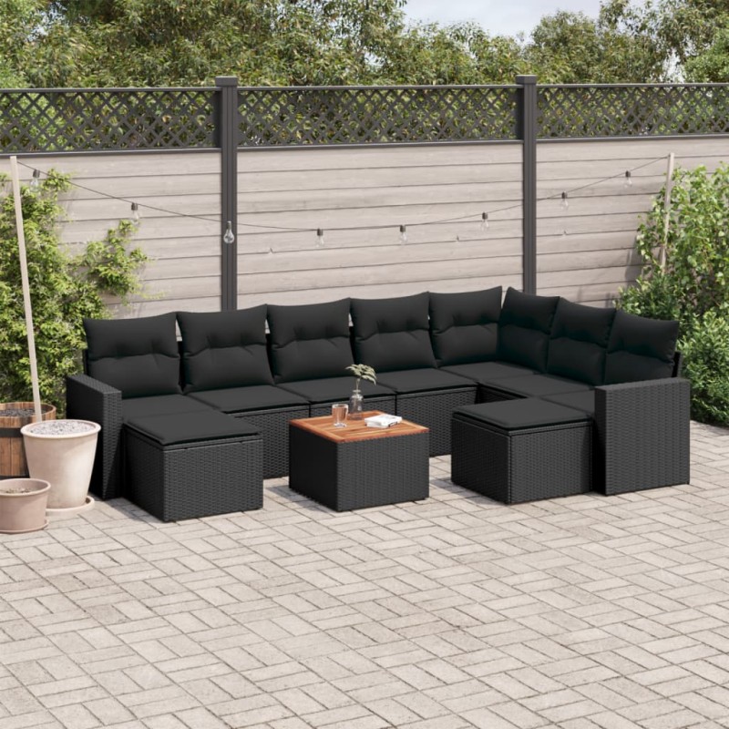 vidaXL 10-tlg. Garten-Sofagarnitur mit Kissen Schwarz Poly Rattan vidaXL 10-tlg. Garten-Sofagarnitur mit Kissen Schwarz Poly Rattan