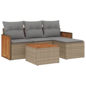 vidaXL 5-tlg. Garten-Sofagarnitur mit Kissen Beige Poly Rattan