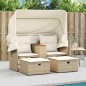 vidaXL Gartensofa 2-Sitzer mit Dach und Hockern Beige Poly Rattan vidaXL Gartensofa 2-Sitzer mit Dach und Hockern Beige Poly Rattan