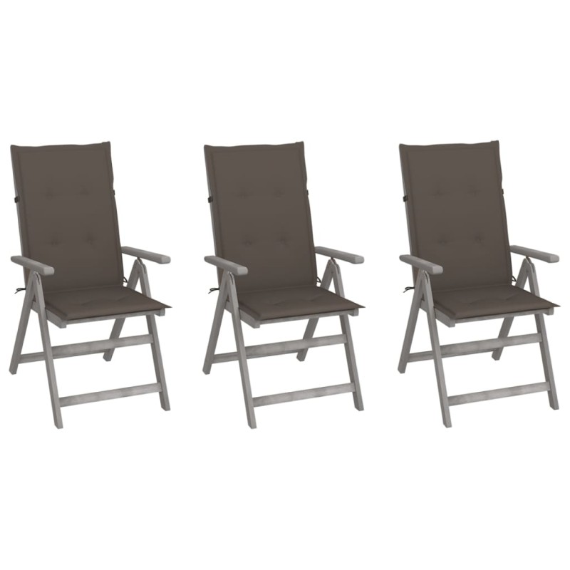 Verstellbare Gartenstühle 3 Stk. mit Auflagen Massivholz Akazie Verstellbare Gartenstühle 3 Stk. mit Auflagen Massivholz Akazie