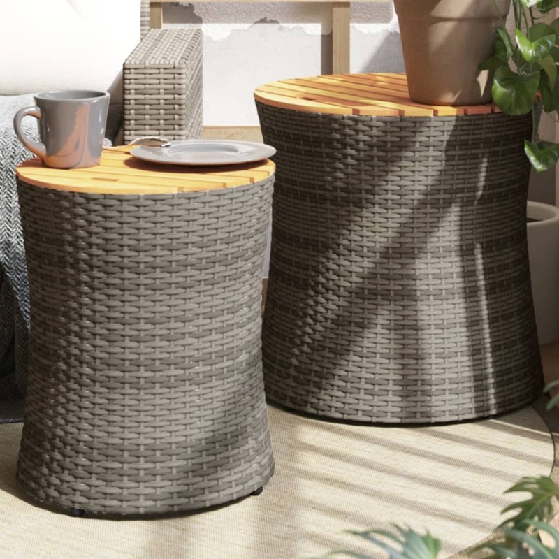 vidaXL Garten-Beistelltische 2 Stk. mit Holzplatte Grau Poly Rattan vidaXL Garten-Beistelltische 2 Stk. mit Holzplatte Grau Poly Rattan