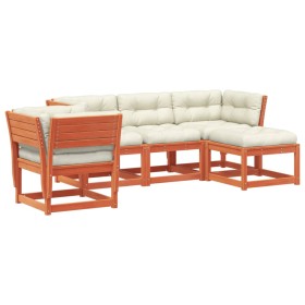 vidaXL 5tlg. Garten-Lounge-Set mit Kissen Wachsbraun Massivholz Kiefer