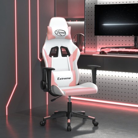 vidaXL Gaming-Stuhl mit Massagefunktion Weiß und Rosa Kunstleder