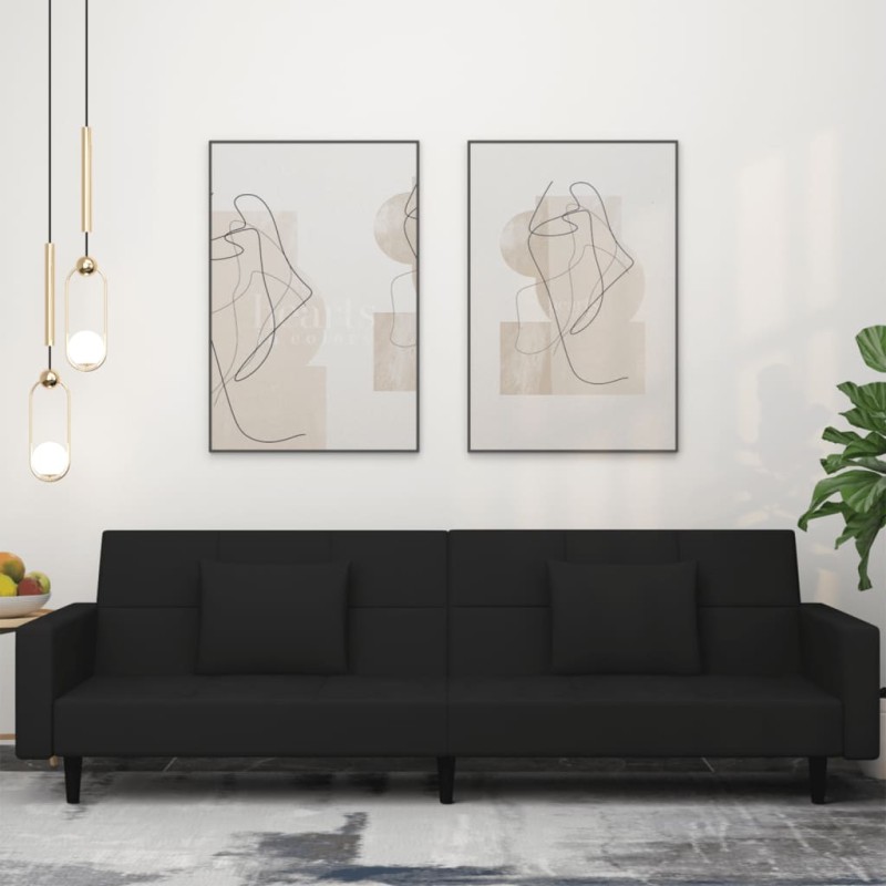 vidaXL Schlafsofa 2-Sitzer mit 2 Kissen Schwarz Samt vidaXL Schlafsofa 2-Sitzer mit 2 Kissen Schwarz Samt