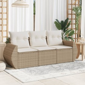 vidaXL 3-tlg. Garten-Sofagarnitur mit Kissen Beige Poly Rattan