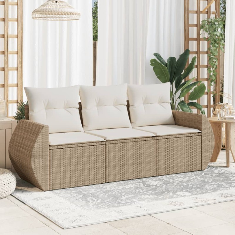vidaXL 3-tlg. Garten-Sofagarnitur mit Kissen Beige Poly Rattan vidaXL 3-tlg. Garten-Sofagarnitur mit Kissen Beige Poly Rattan