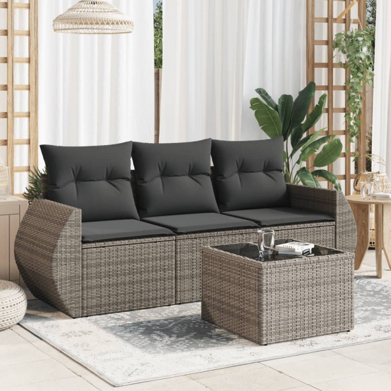vidaXL 4-tlg. Garten-Sofagarnitur mit Kissen Grau Poly Rattan vidaXL 4-tlg. Garten-Sofagarnitur mit Kissen Grau Poly Rattan