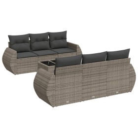 vidaXL 7-tlg. Garten-Sofagarnitur mit Kissen Grau Poly Rattan
