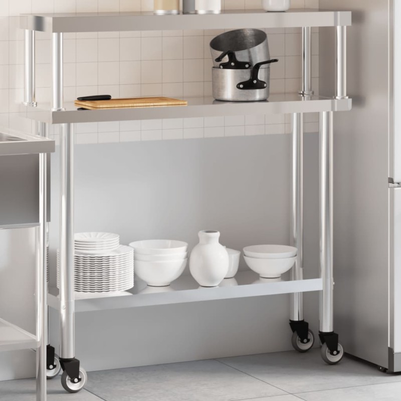 vidaXL Küchen-Arbeitstisch mit Aufsatzboard 110x30x120 cm Edelstahl vidaXL Küchen-Arbeitstisch mit Aufsatzboard 110x30x120 cm Edelstahl