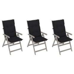 Verstellbare Gartenstühle 3 Stk. mit Auflagen Massivholz Akazie