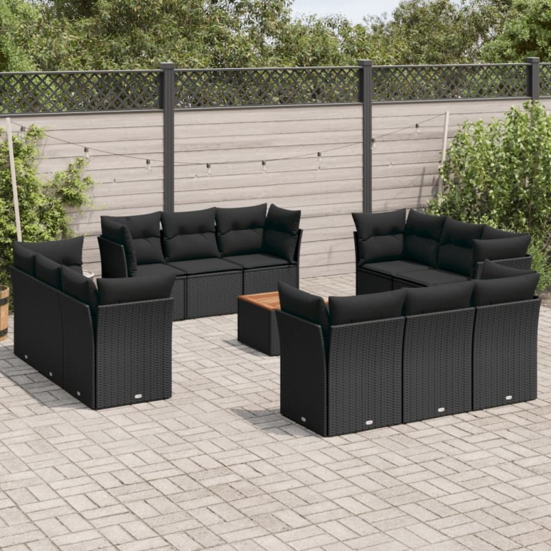 vidaXL 13-tlg. Garten-Sofagarnitur mit Kissen Schwarz Poly Rattan vidaXL 13-tlg. Garten-Sofagarnitur mit Kissen Schwarz Poly Rattan
