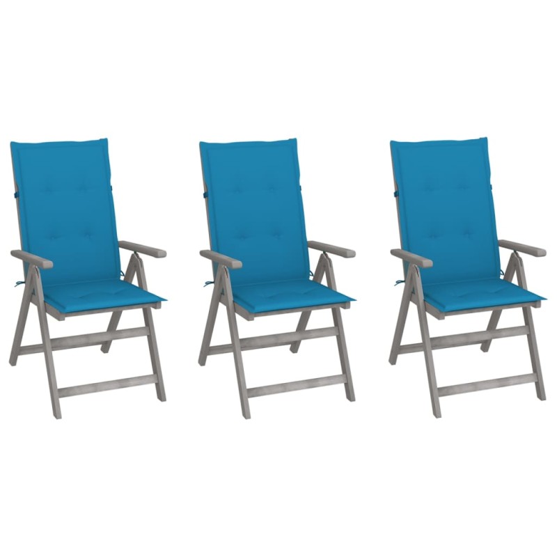 vidaXL Verstellbare Gartenstühle 3 Stk. mit Auflagen Massivholz Akazie vidaXL Verstellbare Gartenstühle 3 Stk. mit Auflagen Massivholz Akazie