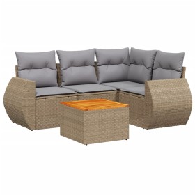 vidaXL 5-tlg. Garten-Sofagarnitur mit Kissen Beige Poly Rattan
