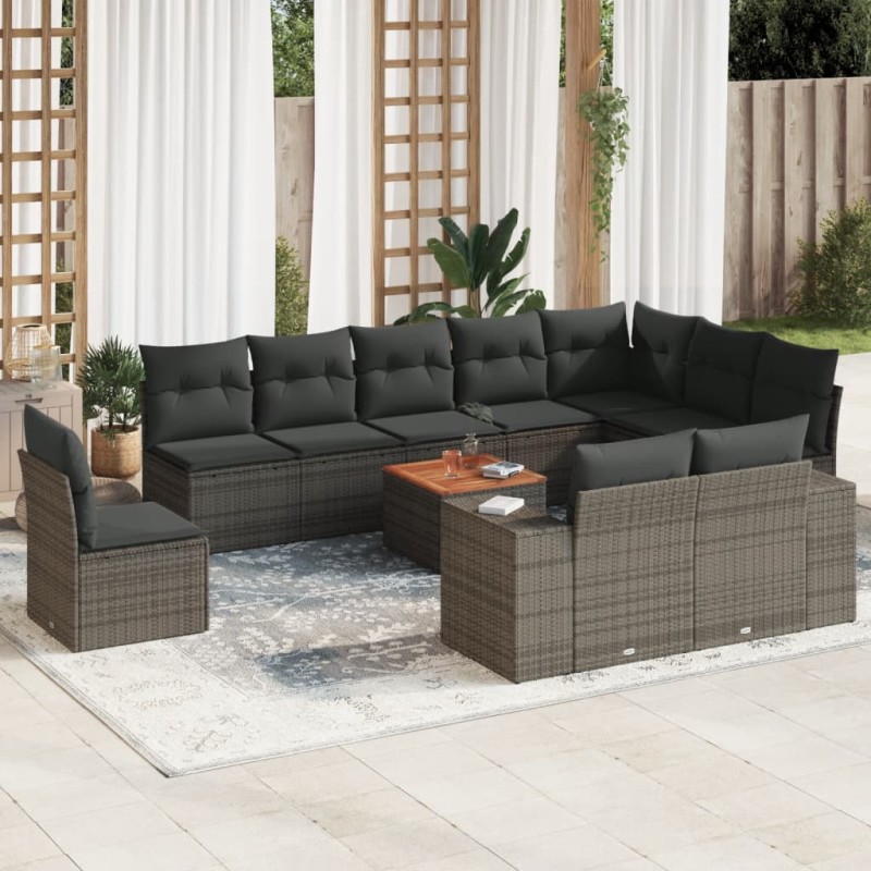 vidaXL 11-tlg. Garten-Sofagarnitur mit Kissen Grau Poly Rattan vidaXL 11-tlg. Garten-Sofagarnitur mit Kissen Grau Poly Rattan