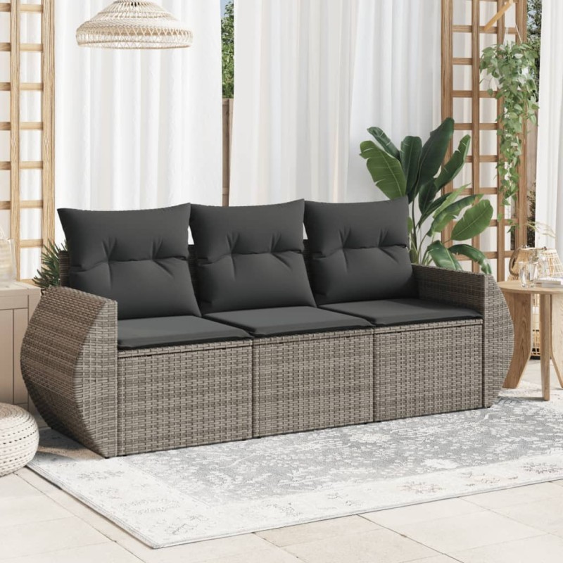 vidaXL 3-tlg. Garten-Sofagarnitur mit Kissen Grau Poly Rattan vidaXL 3-tlg. Garten-Sofagarnitur mit Kissen Grau Poly Rattan