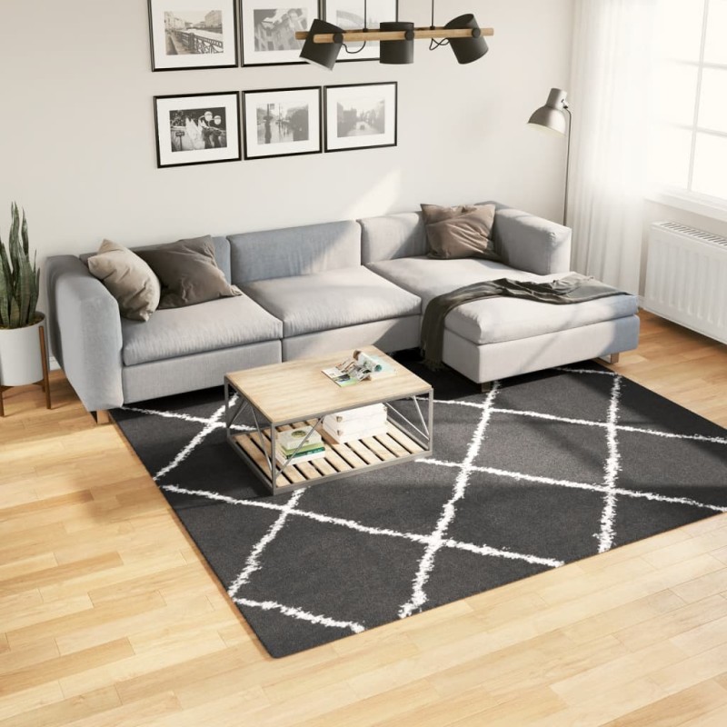 vidaXL Teppich Shaggy Hochflor Modern Schwarz und Creme 240x240 cm vidaXL Teppich Shaggy Hochflor Modern Schwarz und Creme 240x240 cm