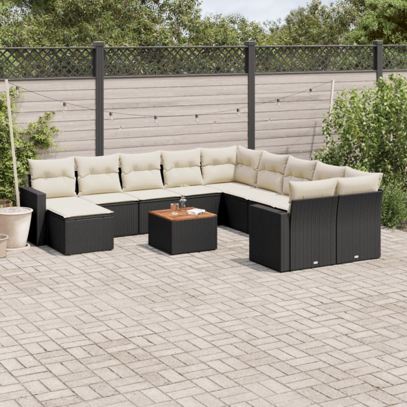 vidaXL 14-tlg. Garten-Sofagarnitur mit Kissen Schwarz Poly Rattan