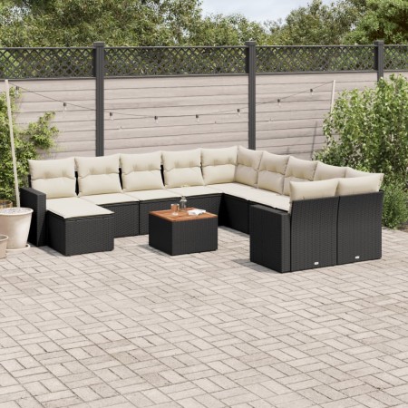 vidaXL 14-tlg. Garten-Sofagarnitur mit Kissen Schwarz Poly Rattan
