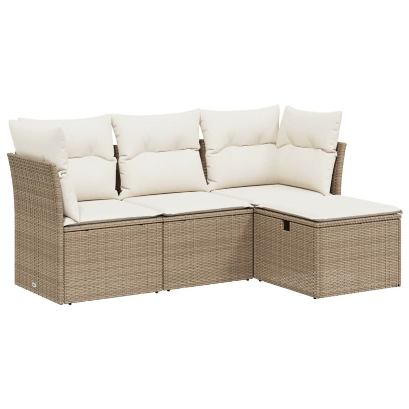 vidaXL 4-tlg. Garten-Sofagarnitur mit Kissen Beige Poly Rattan vidaXL 4-tlg. Garten-Sofagarnitur mit Kissen Beige Poly Rattan