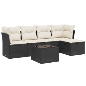 vidaXL 6-tlg. Garten-Sofagarnitur mit Kissen Schwarz Poly Rattan