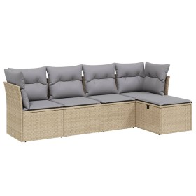 vidaXL 5-tlg. Garten-Sofagarnitur mit Kissen Beige Poly Rattan