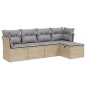vidaXL 5-tlg. Garten-Sofagarnitur mit Kissen Beige Poly Rattan