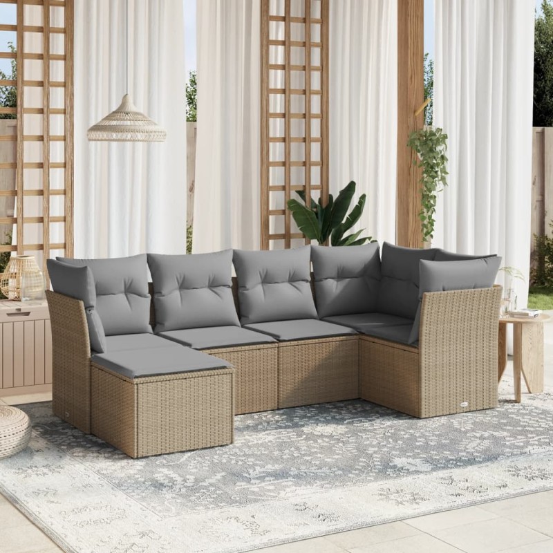 vidaXL 6-tlg. Garten-Sofagarnitur mit Kissen Beige Poly Rattan vidaXL 6-tlg. Garten-Sofagarnitur mit Kissen Beige Poly Rattan