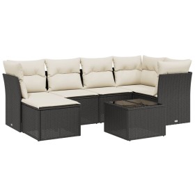 vidaXL 7-tlg. Garten-Sofagarnitur mit Kissen Schwarz Poly Rattan