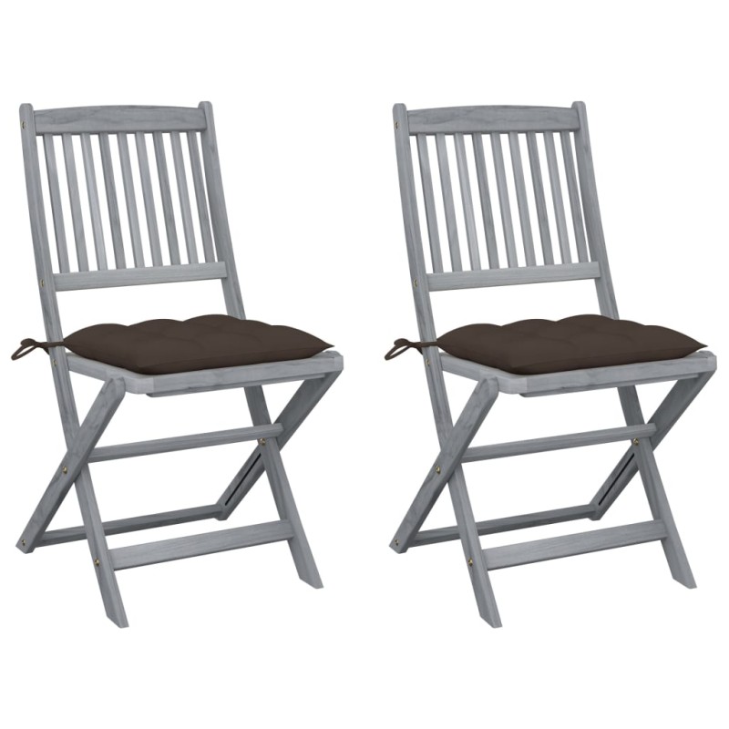 vidaXL Klappbare Gartenstühle 2 Stk. mit Kissen Massivholz Akazie vidaXL Klappbare Gartenstühle 2 Stk. mit Kissen Massivholz Akazie