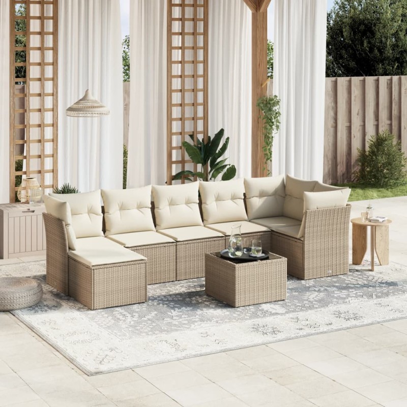 vidaXL 8-tlg. Garten-Sofagarnitur mit Kissen Beige Poly Rattan vidaXL 8-tlg. Garten-Sofagarnitur mit Kissen Beige Poly Rattan