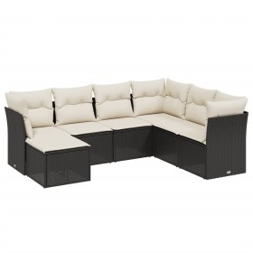vidaXL 7-tlg. Garten-Sofagarnitur mit Kissen Schwarz Poly Rattan