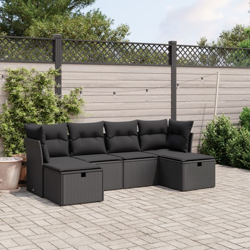 vidaXL 6-tlg. Garten-Sofagarnitur mit Kissen Schwarz Poly Rattan vidaXL 6-tlg. Garten-Sofagarnitur mit Kissen Schwarz Poly Rattan