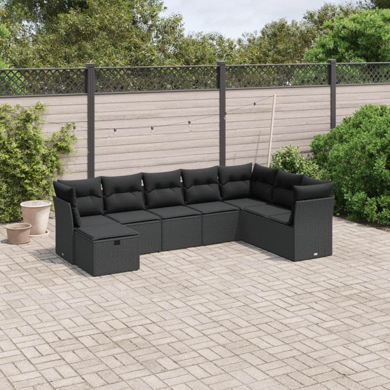vidaXL 8-tlg. Garten-Sofagarnitur mit Kissen Schwarz Poly Rattan vidaXL 8-tlg. Garten-Sofagarnitur mit Kissen Schwarz Poly Rattan