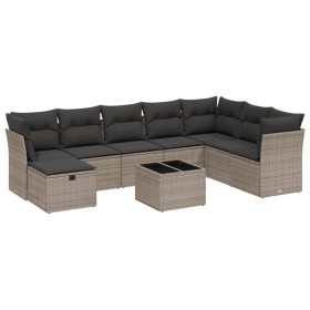 vidaXL 9-tlg. Garten-Sofagarnitur mit Kissen Grau Poly Rattan