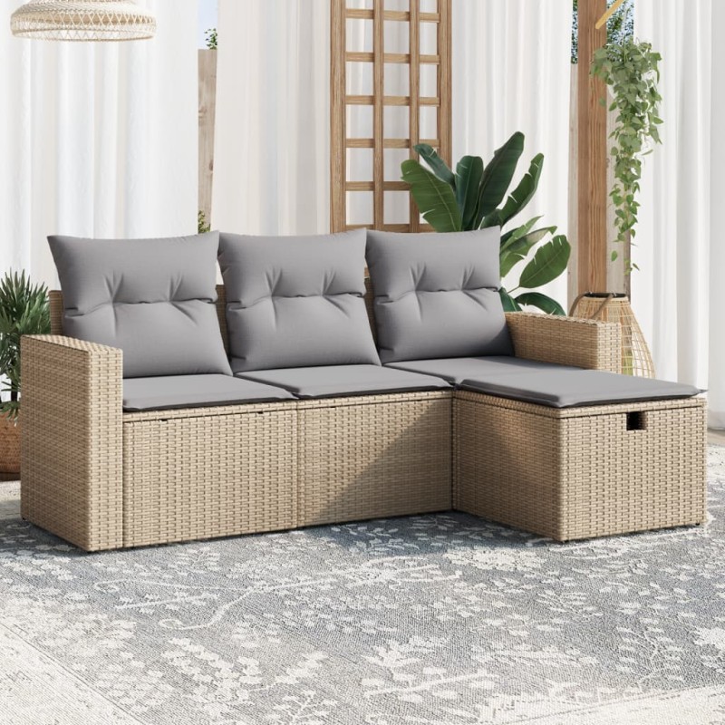 vidaXL 4-tlg. Garten-Sofagarnitur mit Kissen Beigemischung Poly Rattan vidaXL 4-tlg. Garten-Sofagarnitur mit Kissen Beigemischung Poly Rattan