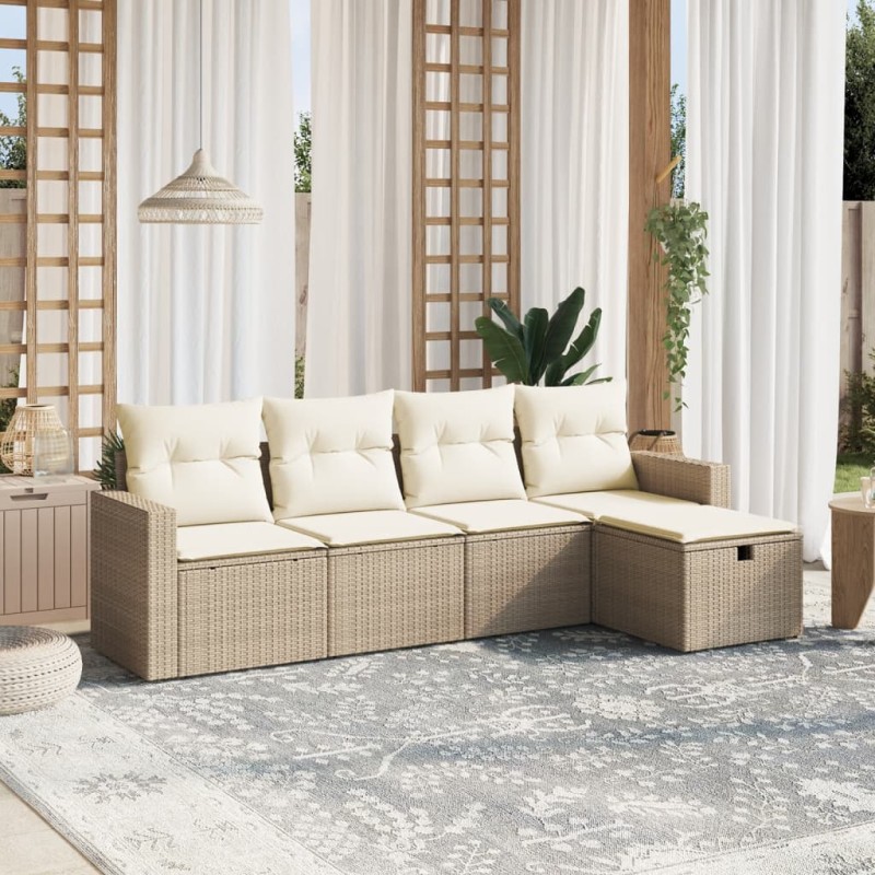 vidaXL 5-tlg. Garten-Sofagarnitur mit Kissen Beige Poly Rattan vidaXL 5-tlg. Garten-Sofagarnitur mit Kissen Beige Poly Rattan