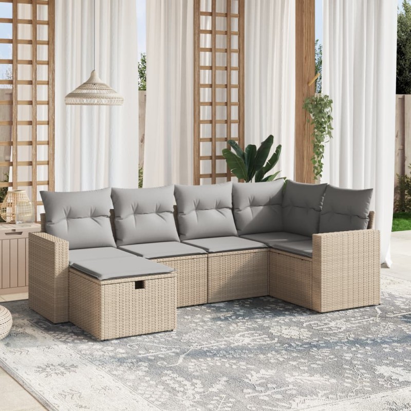 vidaXL 6-tlg. Garten-Sofagarnitur mit Kissen Beige Poly Rattan vidaXL 6-tlg. Garten-Sofagarnitur mit Kissen Beige Poly Rattan