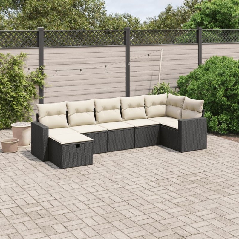 vidaXL 7-tlg. Garten-Sofagarnitur mit Kissen Schwarz Poly Rattan vidaXL 7-tlg. Garten-Sofagarnitur mit Kissen Schwarz Poly Rattan