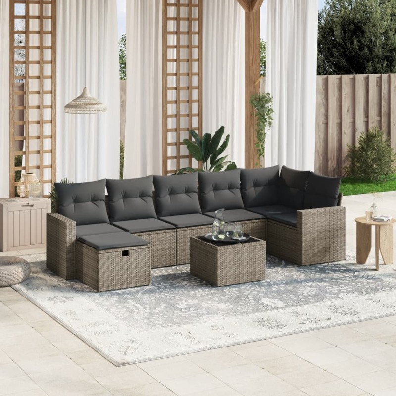 vidaXL 8-tlg. Garten-Sofagarnitur mit Kissen Grau Poly Rattan vidaXL 8-tlg. Garten-Sofagarnitur mit Kissen Grau Poly Rattan