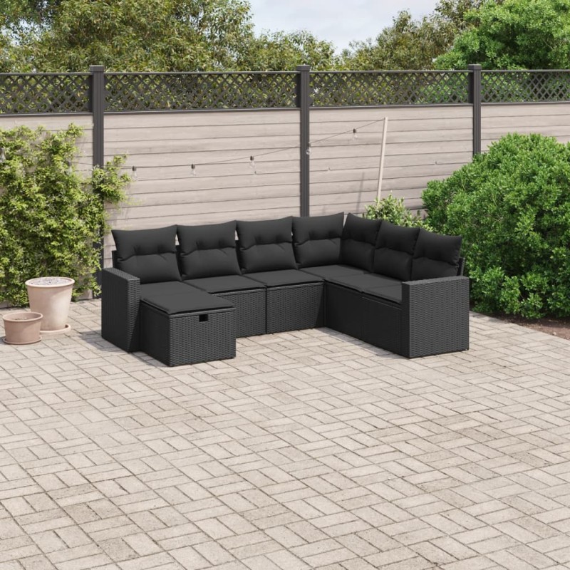vidaXL 7-tlg. Garten-Sofagarnitur mit Kissen Schwarz Poly Rattan vidaXL 7-tlg. Garten-Sofagarnitur mit Kissen Schwarz Poly Rattan