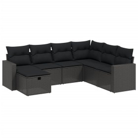 vidaXL 7-tlg. Garten-Sofagarnitur mit Kissen Schwarz Poly Rattan
