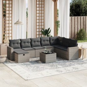 vidaXL 9-tlg. Garten-Sofagarnitur mit Kissen Grau Poly Rattan