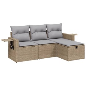 vidaXL 4-tlg. Garten-Sofagarnitur mit Kissen Beigemischung Poly Rattan