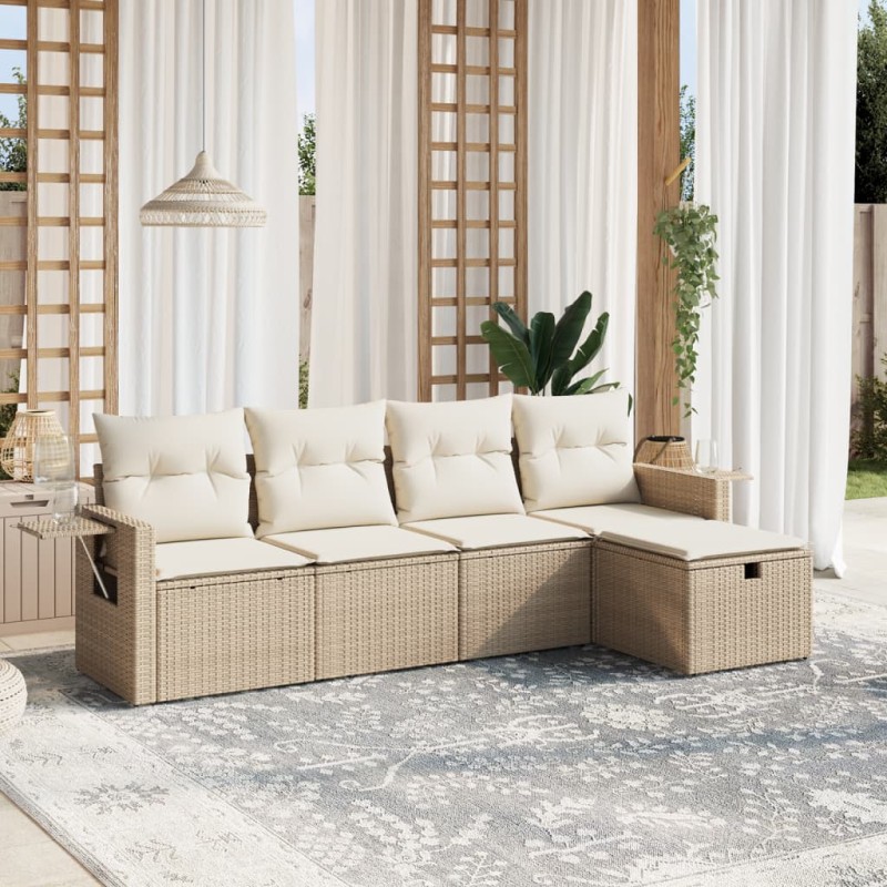vidaXL 5-tlg. Garten-Sofagarnitur mit Kissen Beige Poly Rattan vidaXL 5-tlg. Garten-Sofagarnitur mit Kissen Beige Poly Rattan