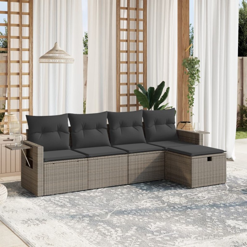 vidaXL 5-tlg. Garten-Sofagarnitur mit Kissen Grau Poly Rattan vidaXL 5-tlg. Garten-Sofagarnitur mit Kissen Grau Poly Rattan