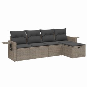 vidaXL 5-tlg. Garten-Sofagarnitur mit Kissen Grau Poly Rattan